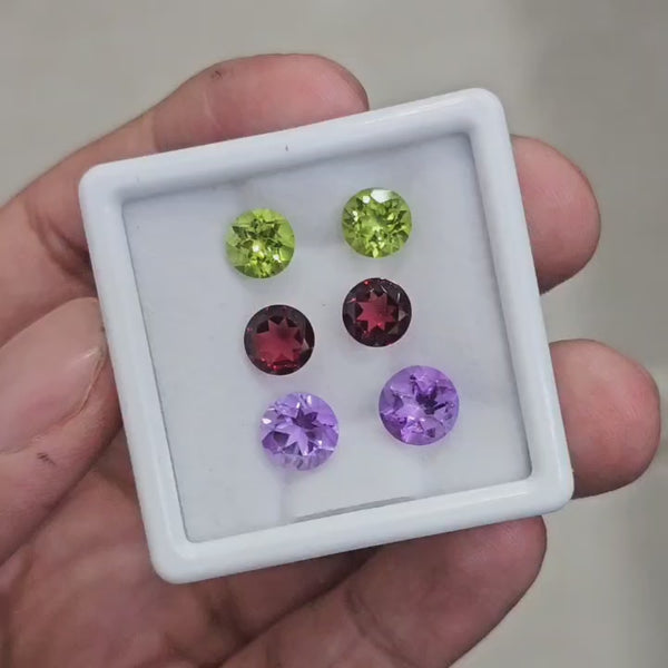 1 Box of  Natural Peridot, Amethyst & Mozambique Garnet Faceted | Round | Size: 7-8mm