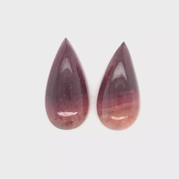 1 Pair Of Natural Watermelon Tourmaline Slice | Size:19x9mm | With Certificate