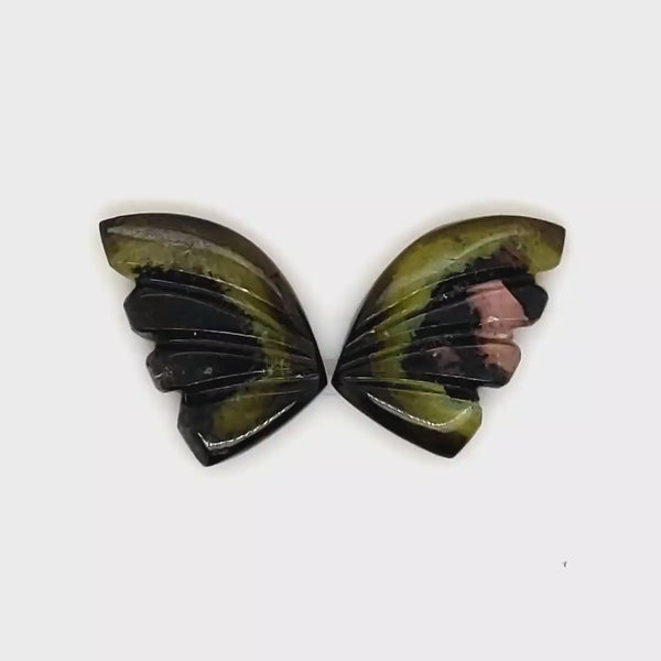 Natural Watermelon Tourmaline Butterfly Carved Pair | Size:14x9mm