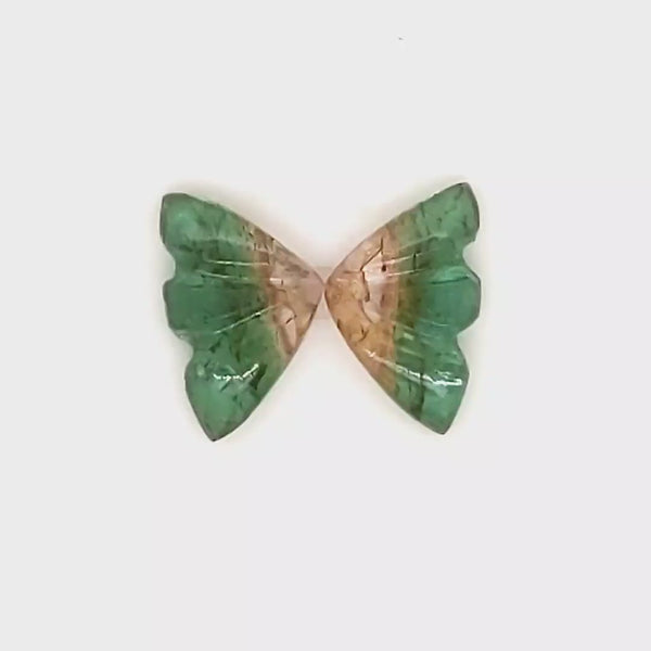 Natural Watermelon Tourmaline Butterfly Carved Pair | Size:9x6mm