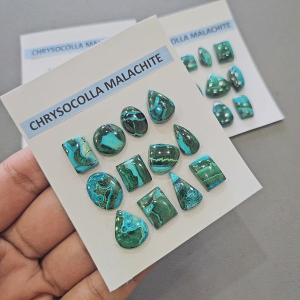 1 Card of Natural Chrysocolla Malachite Cabochons | 13-20mm | Mix Shapes