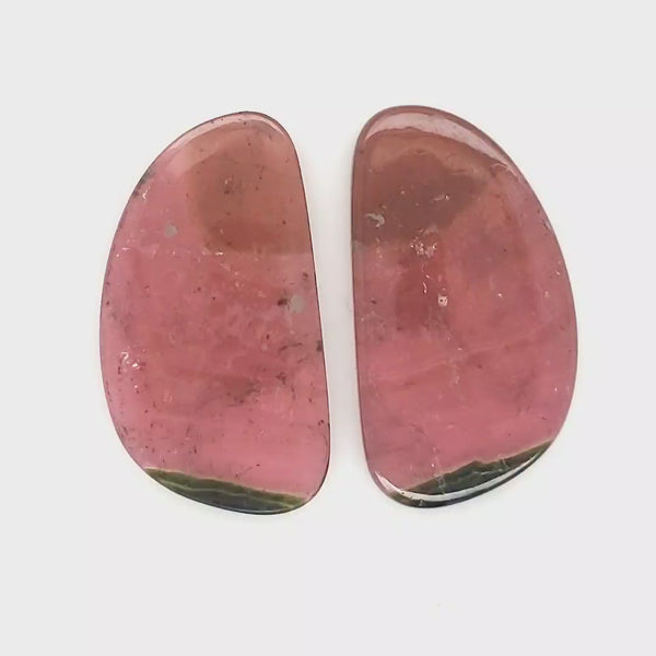 1 Pair Of Natural Watermelon Tourmaline Slice | Size:29x16mm | With Certificate