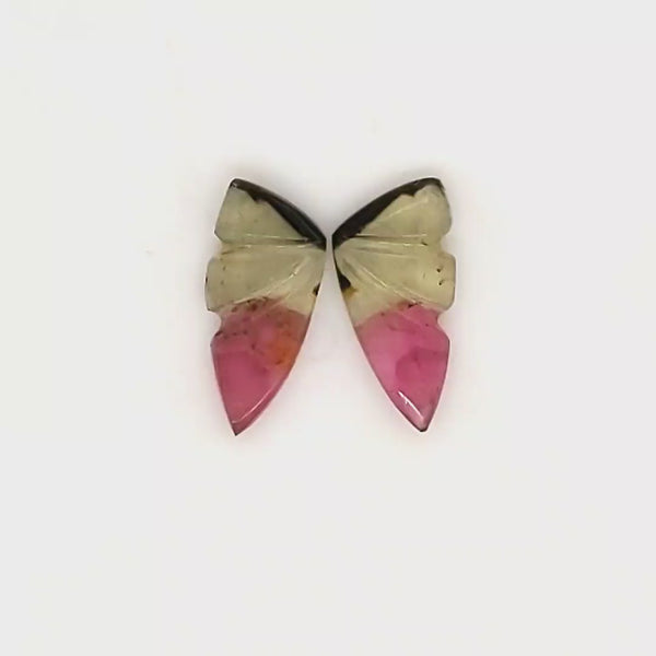 Natural Watermelon Tourmaline Butterfly Carved Pair | Size:11x5mm