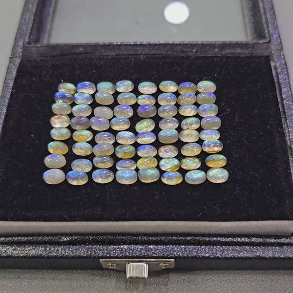 60 Pcs Labradorite Cabochons | 5x3mm & 6x4mm | Oval Shape Gemstones