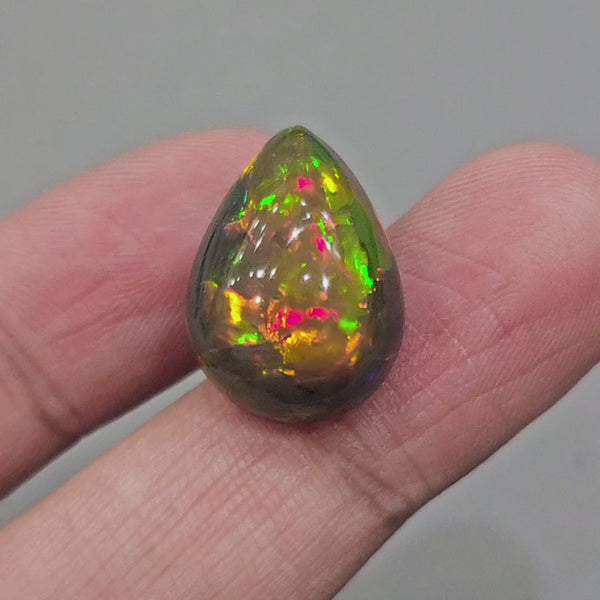 Natural Ethiopian Black Smoked Opal Cabochon | Pear | Size: 21x15mm | 15.3Cts