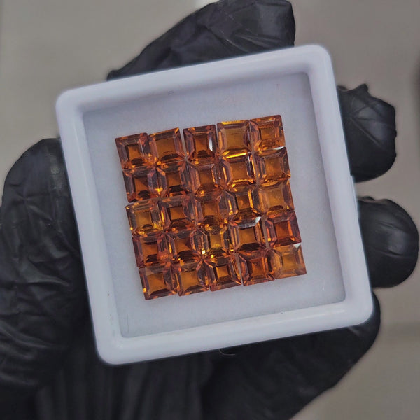 25Pcs of Natural Orange Garnet Faceted | Square | Size: 5mm