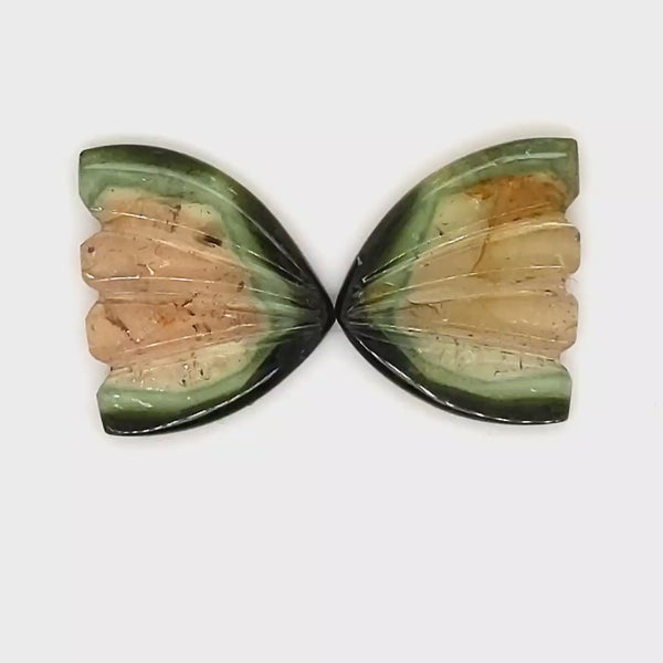 Natural Watermelon Tourmaline Butterfly Carved Pair | Size:15x13mm