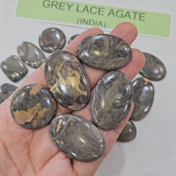 100 Grams Natural Grey Lace Agate Gemstones | 12 Pcs (Approx.) | 15–45mm