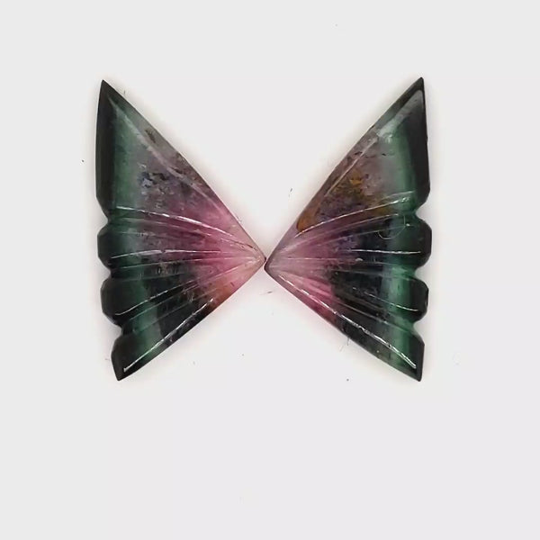 Natural Watermelon Tourmaline Butterfly Carved Pair | Size:24x13mm