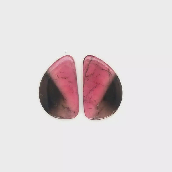 1 Pair Of Natural Watermelon Tourmaline Slice | Size:32x20mm | With Certificate