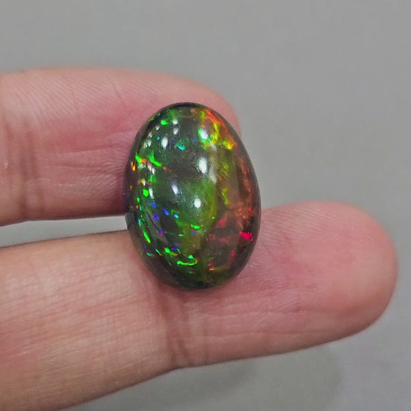 Natural Ethiopian Black Smoked Opal Cabochon | Oval | Size: 21x15mm | 13.7 Cts