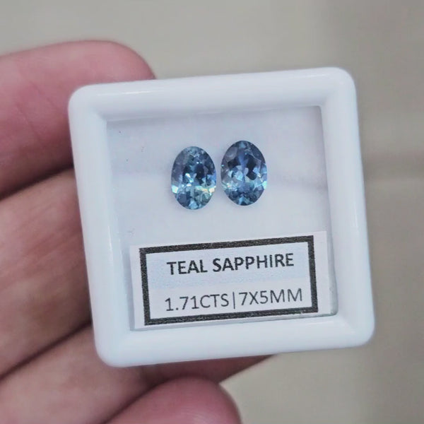 1.71cts  Pair Natural Australian Teal Sapphire | 7x5mm| Oval | Unheated