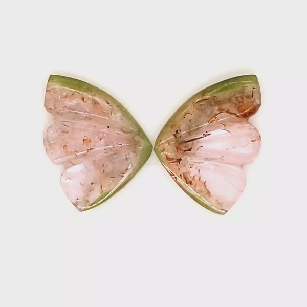 Natural Watermelon Tourmaline Butterfly Carved Pair | Size:14x11mm