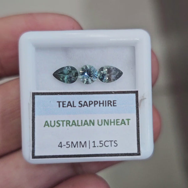 1.5cts  Natural Australian Teal Sapphire | 4-5mm| Round & Pear |Unheated