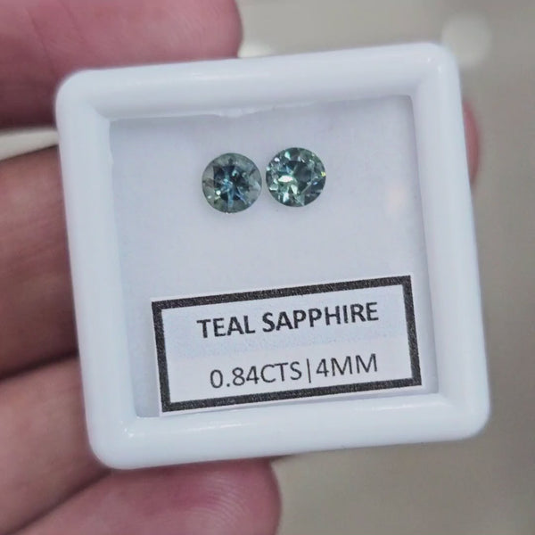 0.84cts  Pair Natural Australian Teal Sapphire | 4mm| Round | Unheated