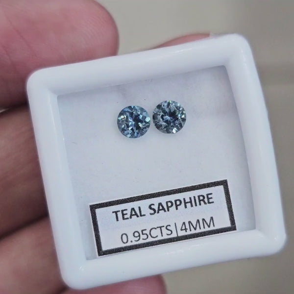 0.95cts  Pair Natural Australian Teal Sapphire | 4mm| Round | Unheated
