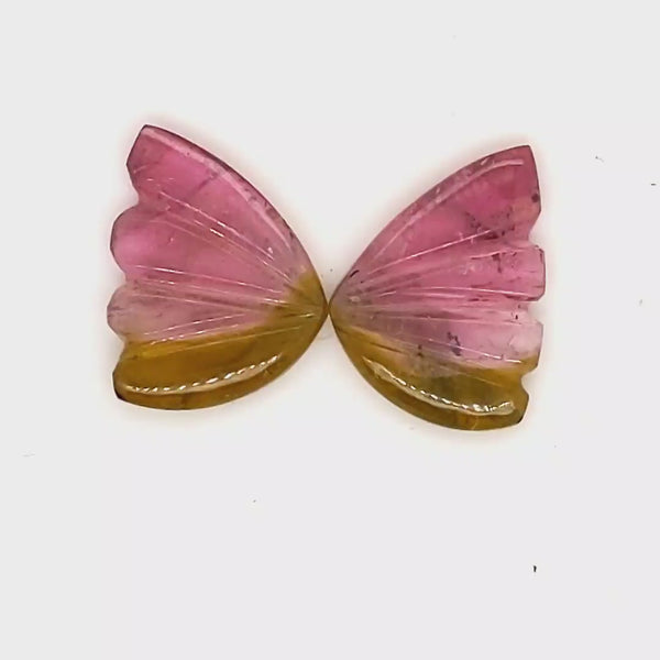 Natural Watermelon Tourmaline Butterfly Carved Pair | Size:14x11mm