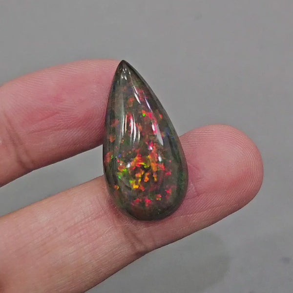 Natural Ethiopian Black Smoked Opal Cabochon | Pear | Size: 30x15mm | 14.5Cts