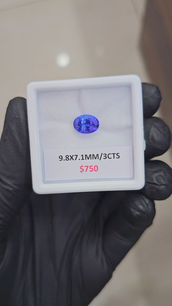 3Cts Certified Natural Tanzanite AAA+ Top Quality | Shape: Oval| Size: 9.8x7.1mm