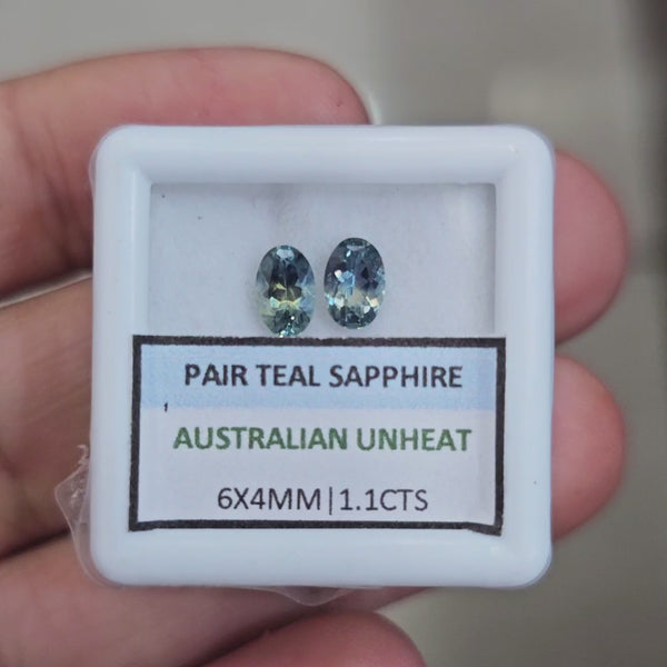 1.1cts Pair Natural Australian Teal Sapphire | 6x4mm| Oval |Unheated