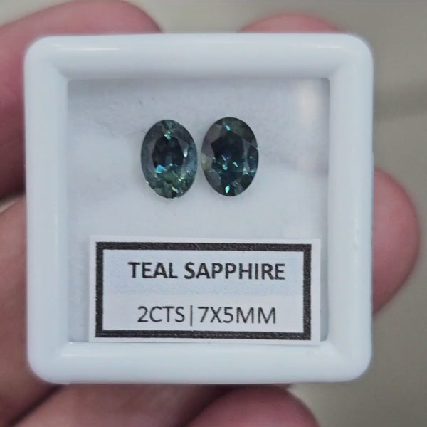 2cts  Pair Natural Australian Teal Sapphire | 7x5mm| Oval | Unheated