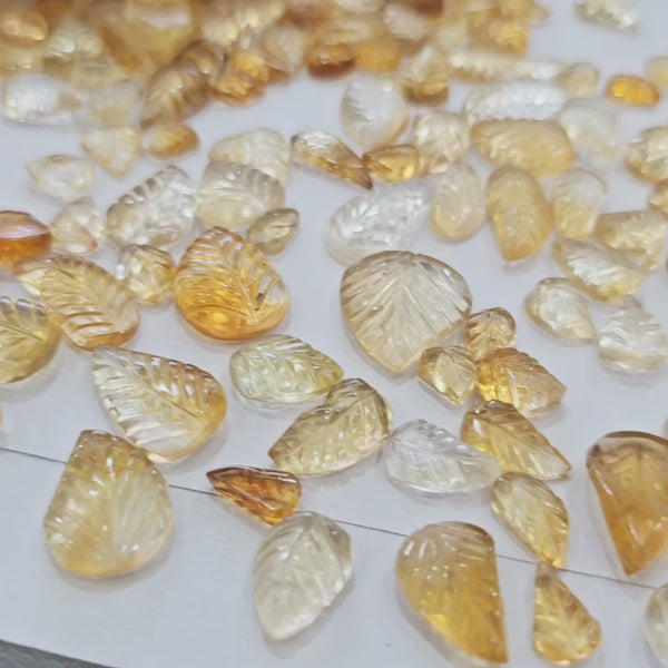 500 Cts of Natural Citrine Carved Gemstones | 230–250 Pcs | 7–20mm | Leaf Shapes