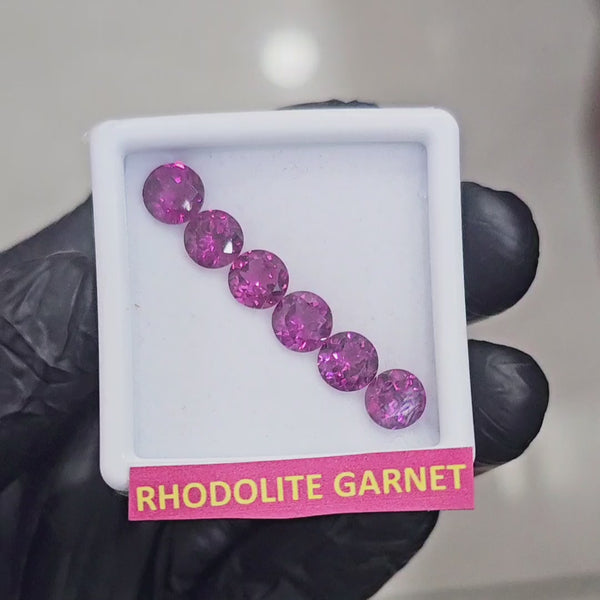 6 Pcs Natural Rhodolite Garnet Faceted | Shape: Round | Size: 7mm