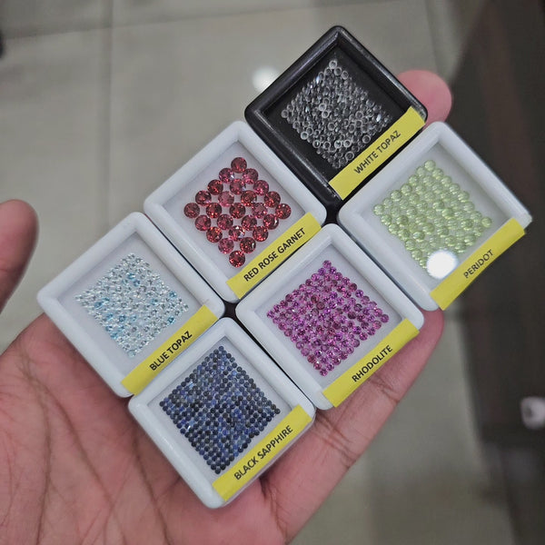 6 Box Set Of Gemstone Melee| Sapphire, Garnets, Topaz, peridot etc | Round