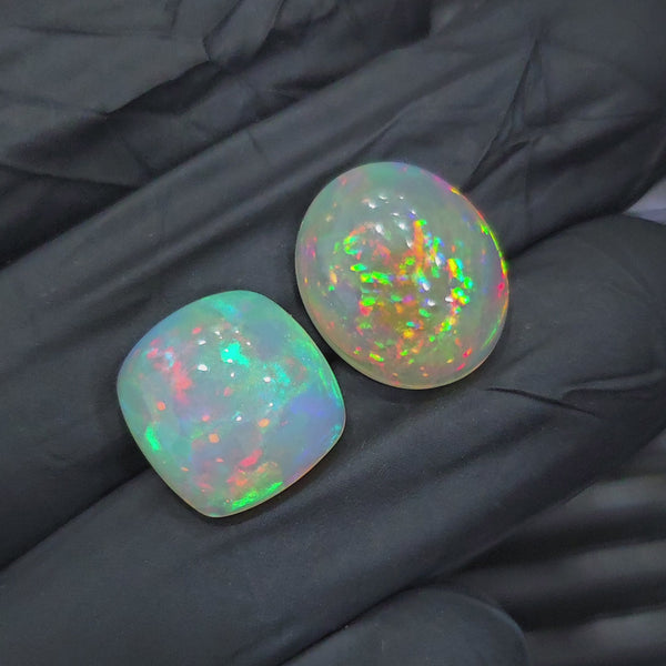 2pcs Natural Ethiopian Opal Cabochon | Oval & Rectangle | Size: 13-15mm