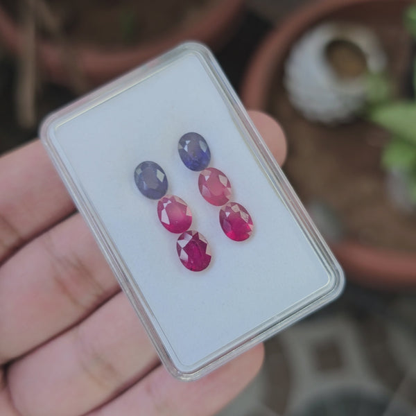 6 Pcs Of Natural Ruby & Sapphire Faceted Gemstone | Shape: Oval | Size:8x6mm