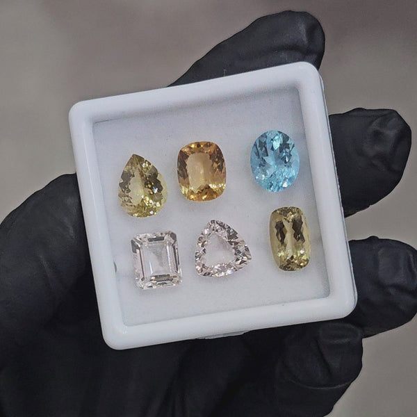 6 Pcs of Natural Mix Beryls; Green Beryls, Morganite, Aquamarine & Heliodor |Shape: Mix | Size:9-10mm