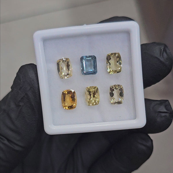 6 Pcs Of Natural Mix Beryls: Heliodor, Green Beryl  & Aquamarine | Rectangles | 8x6mm