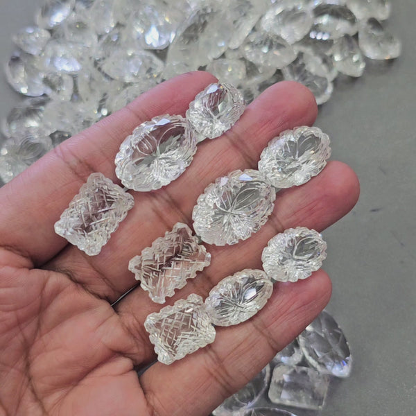 10 Pcs of Carved Clear Quartz | Randomly picked 20-30mm