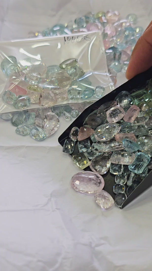 100 Carat of Mix beryls | Morganite, Aquamarine and more | 6-20mm | 25-30Pcs
