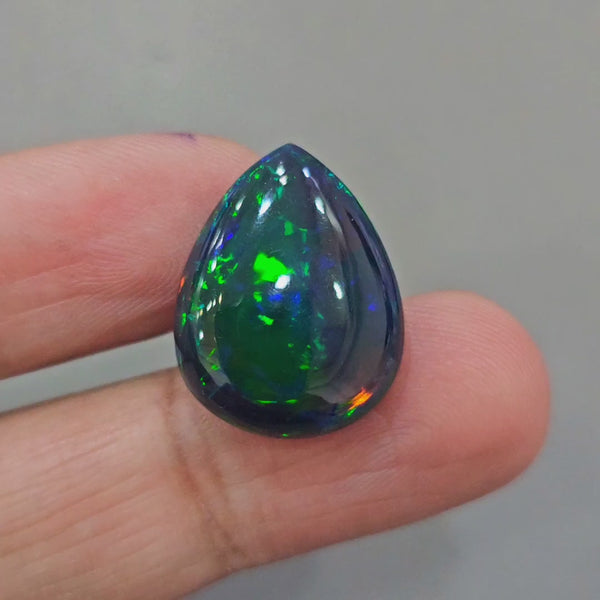 Ethiopian Black Smoked Opal Cabochon | Pear | Size: 22x17mm