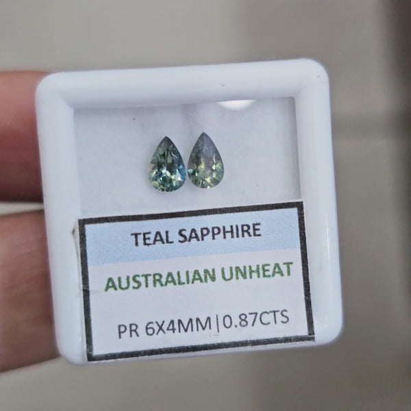 0.87cts Pair Natural Australian Teal Sapphire | 6x4mm| Pear |Unheated