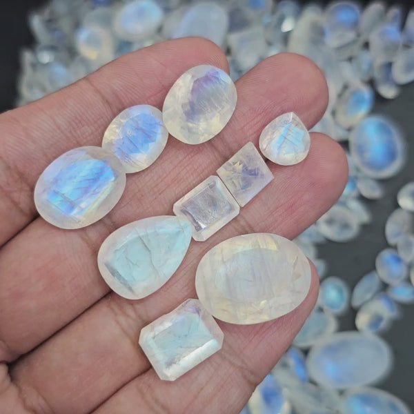 Week1: 100Cts Natural Rainbow Moonstone Faceted Gemstones | 6–12mm | 25–30 Pcs | AAA Quality