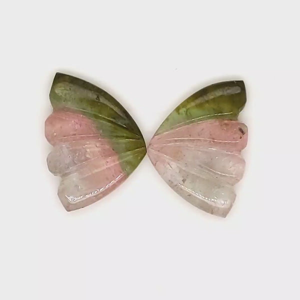 Natural Watermelon Tourmaline Butterfly Carved Pair | Size:17x12mm