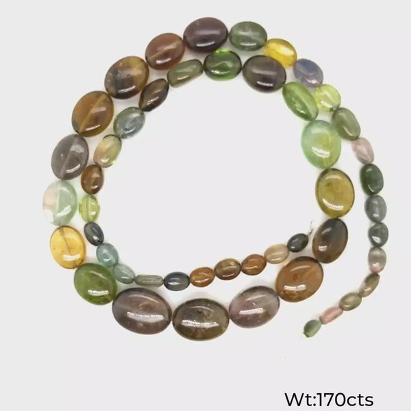 18 Inches Natural Tourmaline Beads | Oval | Beads Size:5-16mm