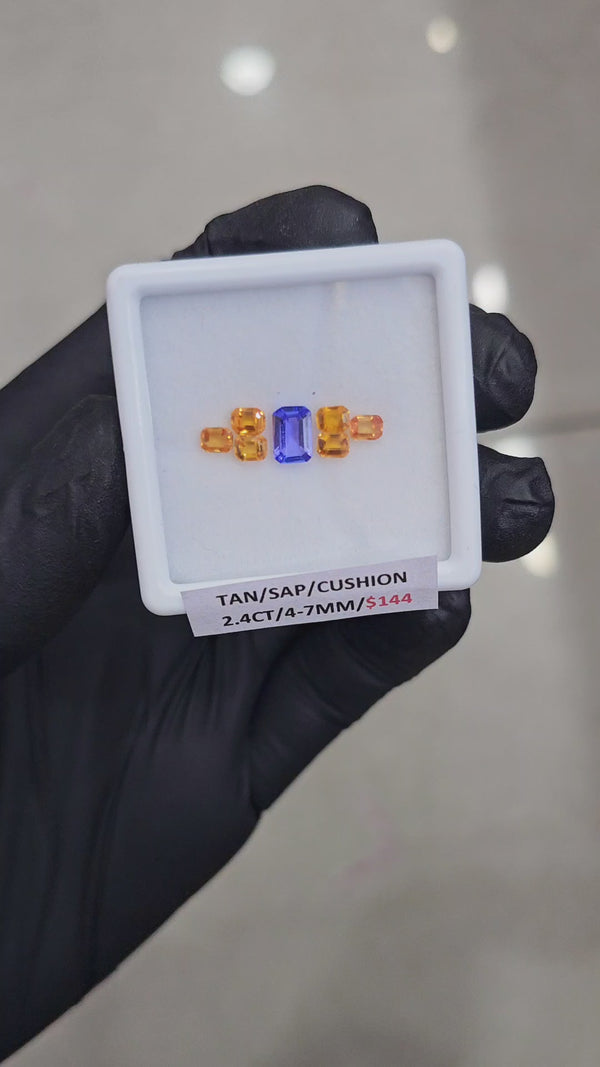 7 Pcs Natural Yellow Sapphire & Tanzanite AAA+ Faceted | Shape: Rectangle | Size: 4-7mm