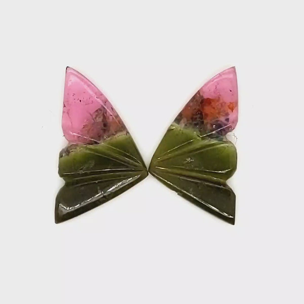 Natural Watermelon Tourmaline Butterfly Carved Pair | Size:17x10mm