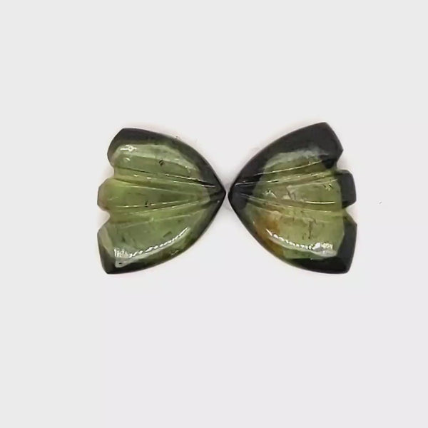 Natural Watermelon Tourmaline Butterfly Carved Pair | Size:10x8mm