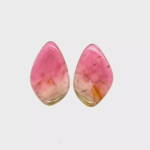 1 Pair Of Natural Watermelon Tourmaline Slice | Size:26x17mm | With Certificate