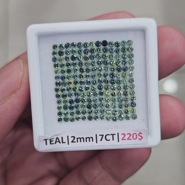 1 Box Of Natural Teal Australian Sapphire | 2mm| Round Ideal Cut