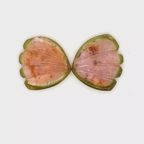 Natural Watermelon Tourmaline Butterfly Carved Pair | Size:17x16mm