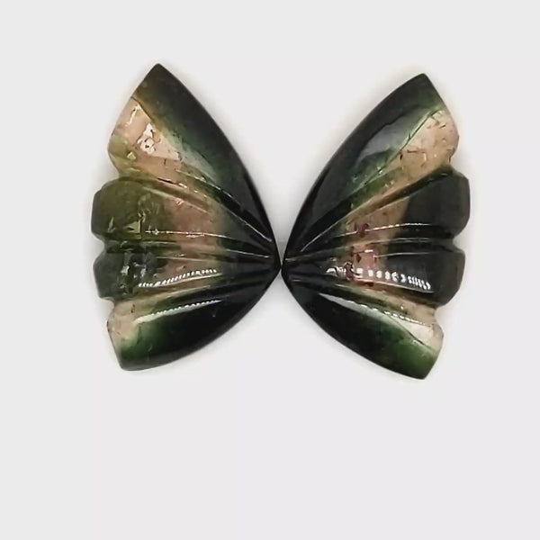 Natural Watermelon Tourmaline Butterfly Carved Pair | Size:16x10mm