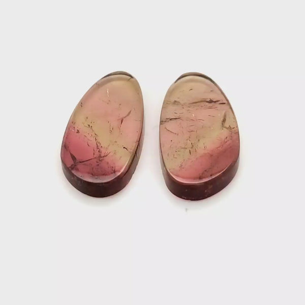 1 Pair Of Natural Watermelon Tourmaline Slice | Size:34x15mm | With Certificate