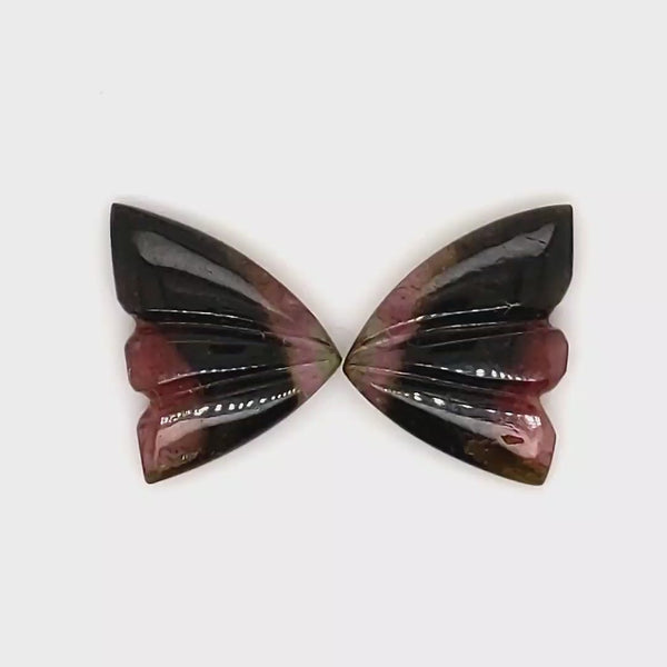 Natural Watermelon Tourmaline Butterfly Carved Pair | Size:13x10mm