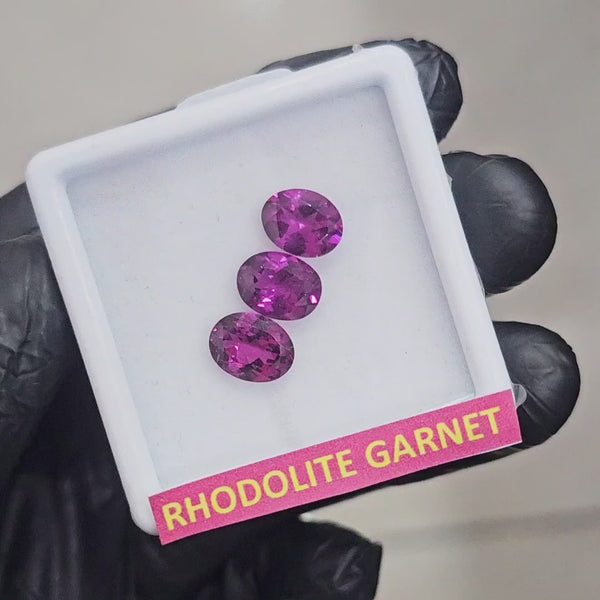 3 Pcs Natural Rhodolite Garnet Faceted | Shape: Oval | Size: 9x7mm