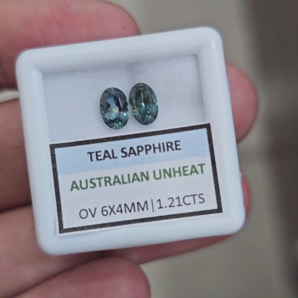 1.21cts Pair Natural Australian Teal Sapphire | 6x4mm| Oval |Unheated
